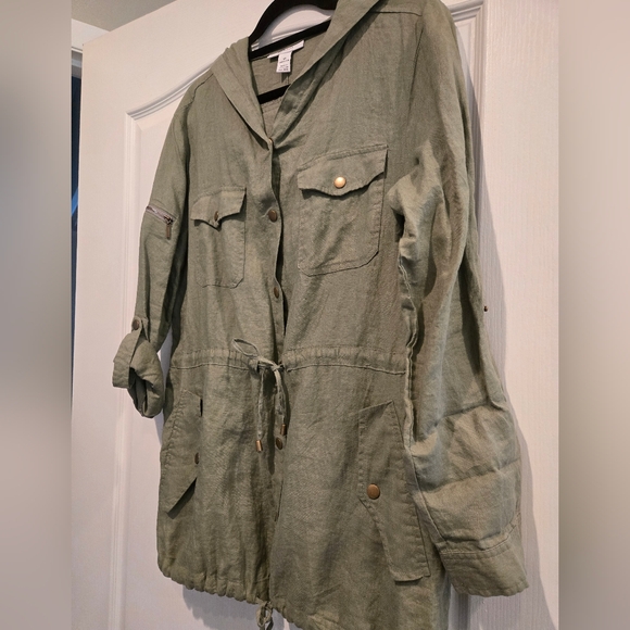 Style & Co. Light Olive Utility Jacket with Drawstring - Picture 4 of 9